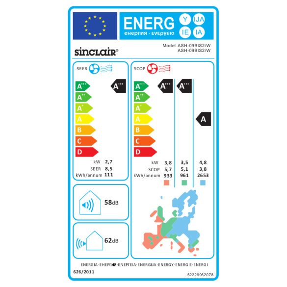 SINCLAIR  SPECTRUM PLUS ASH-09BIS2/W  2,7 KW Fehér