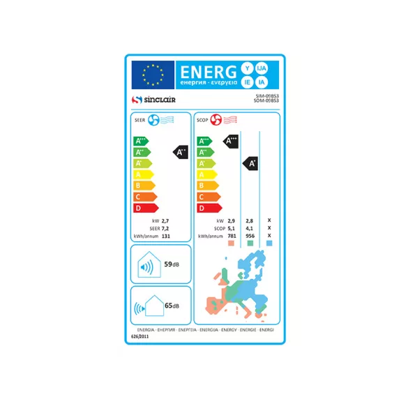 SINCLAIR SKY SIM + SOM-09BS3B 2,7 KW Fekete